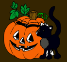 Dibujo Calabaza y gato pintado por elterrordelmes