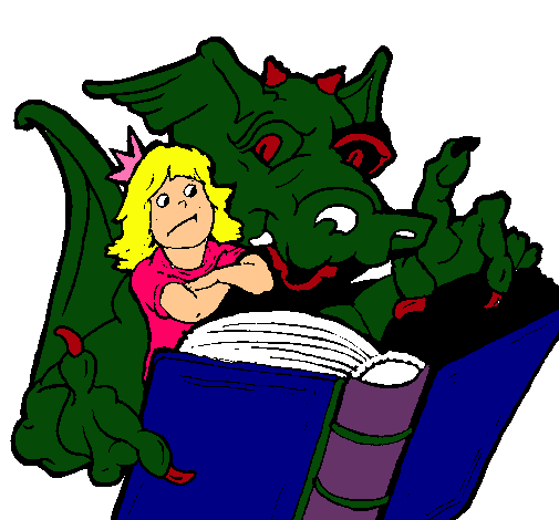 Dragón, chica y libro