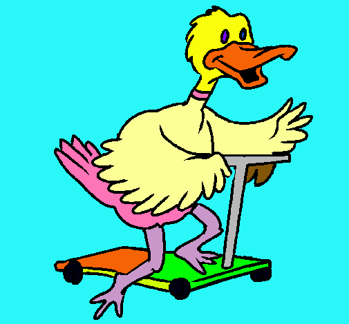 Pato en patinete