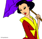Dibujo Geisha con paraguas pintado por aitana
