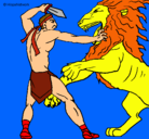 Dibujo Gladiador contra león pintado por Romavsanimal