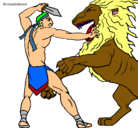 Dibujo Gladiador contra león pintado por gael