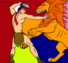 Dibujo Gladiador contra león pintado por atonnyfrANSISADILID