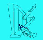 Dibujo Arpa, flauta y trompeta pintado por tuva