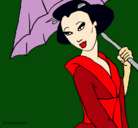 Dibujo Geisha con paraguas pintado por denyssa