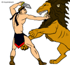 Dibujo Gladiador contra león pintado por daniel