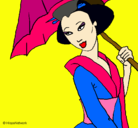 Dibujo Geisha con paraguas pintado por cacafuti