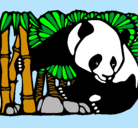 Dibujo Oso panda y bambú pintado por tina