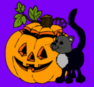 Dibujo Calabaza y gato pintado por halloween