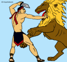 Dibujo Gladiador contra león pintado por joel