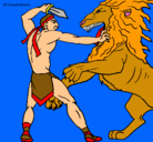 Dibujo Gladiador contra león pintado por mickey