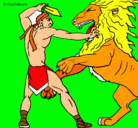 Dibujo Gladiador contra león pintado por YAGO
