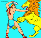Dibujo Gladiador contra león pintado por Paula