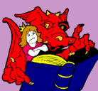 Dibujo Dragón, chica y libro pintado por Zairomba