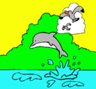 Dibujo Delfín y gaviota pintado por juliette