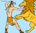Dibujo Gladiador contra león pintado por est