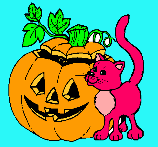 Calabaza y gato