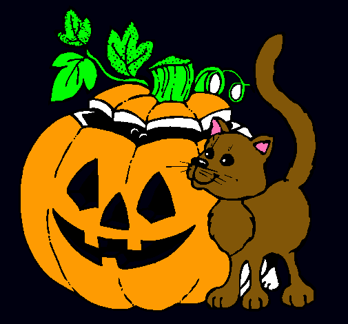 Calabaza y gato