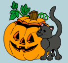 Dibujo Calabaza y gato pintado por hallowen