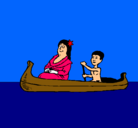Dibujo Madre e hijo en canoa pintado por matias
