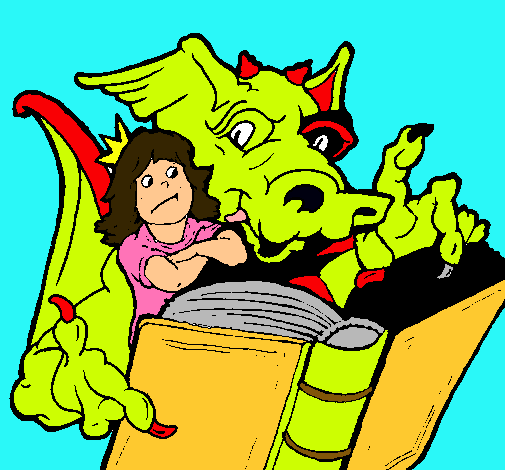 Dragón, chica y libro