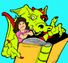 Dibujo Dragón, chica y libro pintado por usue