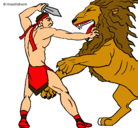 Dibujo Gladiador contra león pintado por nicolopaso