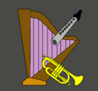 Dibujo Arpa, flauta y trompeta pintado por lubraska