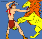 Dibujo Gladiador contra león pintado por assaultleion