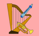 Dibujo Arpa, flauta y trompeta pintado por gis