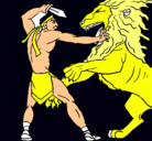 Dibujo Gladiador contra león pintado por wsdtfh