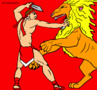 Dibujo Gladiador contra león pintado por ignacio