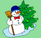Dibujo Muñeco de nieve y árbol navideño pintado por martaelena