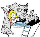 Dibujo Dragón, chica y libro pintado por bety