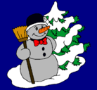 Dibujo Muñeco de nieve y árbol navideño pintado por pao