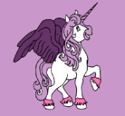 Dibujo Unicornio con alas pintado por morado