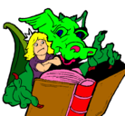 Dibujo Dragón, chica y libro pintado por piliGAHUSDUS