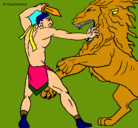 Dibujo Gladiador contra león pintado por tomas
