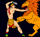 Dibujo Gladiador contra león pintado por julian