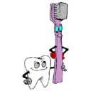 Dibujo Muela y cepillo de dientes pintado por j