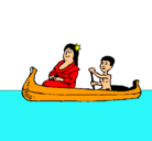 Dibujo Madre e hijo en canoa pintado por karen