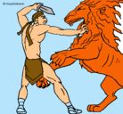 Dibujo Gladiador contra león pintado por ANGEL