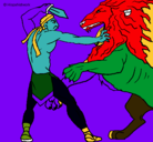 Dibujo Gladiador contra león pintado por jeanv