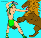 Dibujo Gladiador contra león pintado por luli.pop