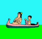 Dibujo Madre e hijo en canoa pintado por ANAILA