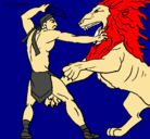 Dibujo Gladiador contra león pintado por andreap