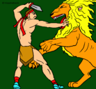 Dibujo Gladiador contra león pintado por aliz