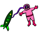 Dibujo Cohete y astronauta pintado por arelyz