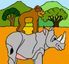 Dibujo Rinoceronte y mono pintado por shaggy