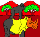Dibujo Rinoceronte y mono pintado por nicolascalderon